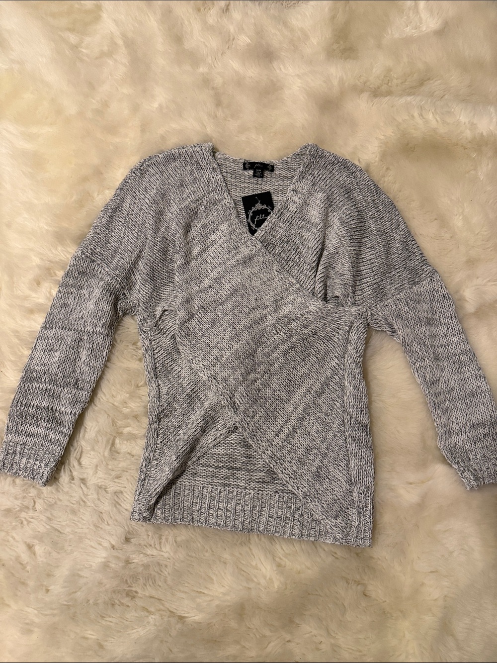 Express Marled Gray Crossover V-Neck Sweater